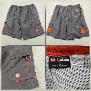 Wilson Cargo Shorts Mens XL Gray Orange Performance Athletic Mesh Lined
